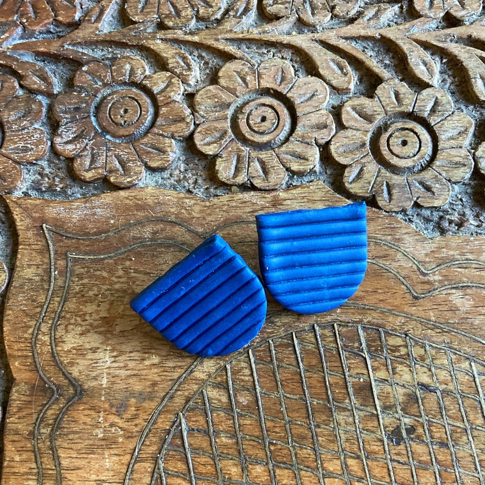 Navy Blue Stripe Polymer Clay Earrings
